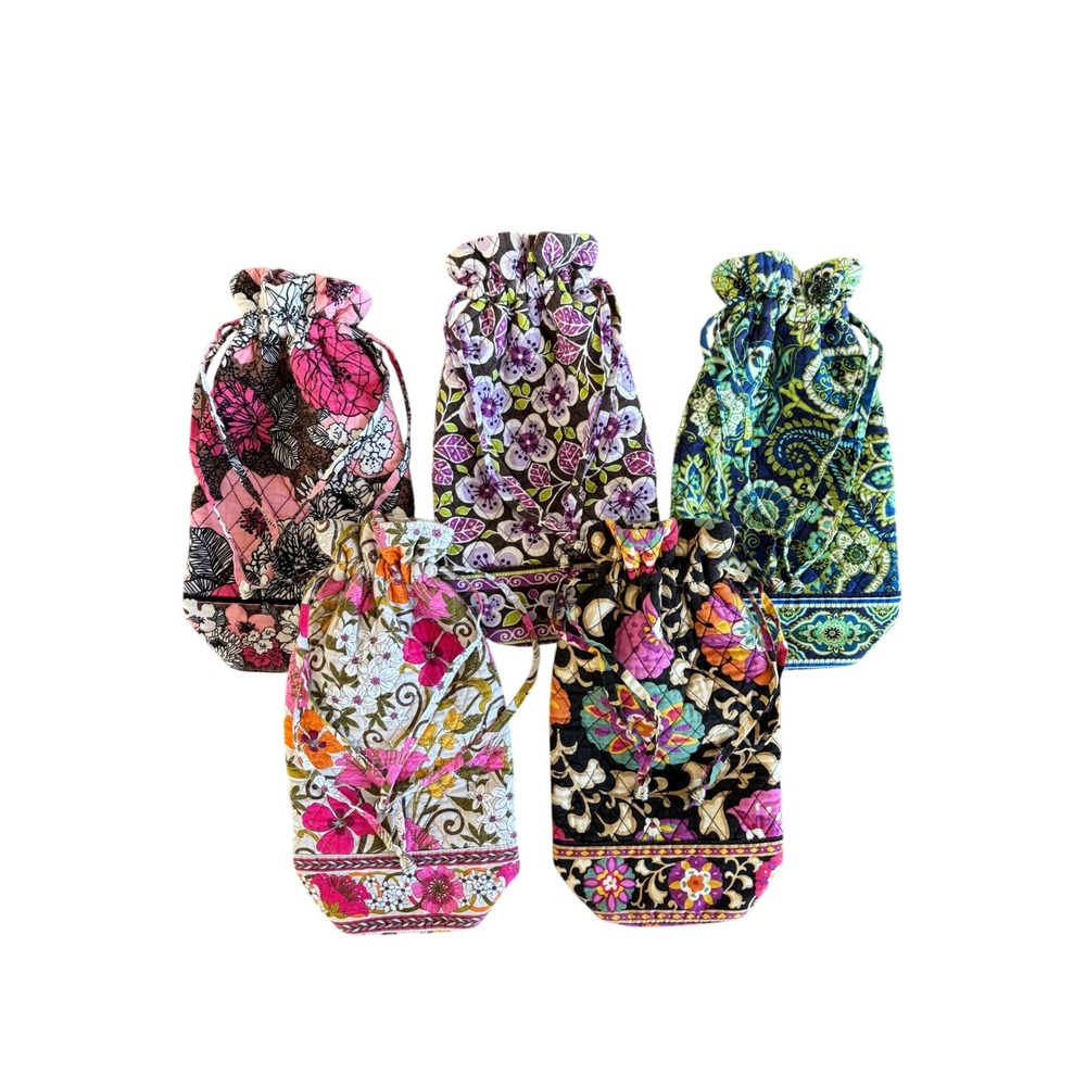 Vera Bradley Quilted Cotton Wine Gift Bags Lot of 5 Floral Paisley Drawstring